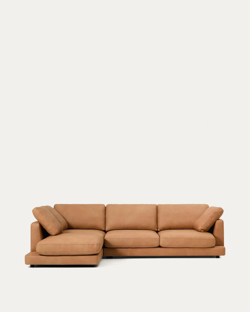 4-Sitzer-Sofa Gala mit Chaiselongue links in braunem Leder, 300 cm