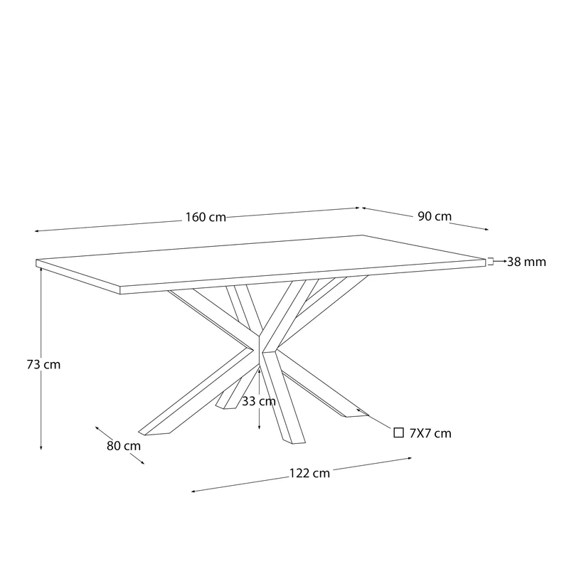 Tisch Argo aus antikem Eichenfurnier und Beinen aus Stahl in Holzoptik, 160 x 90 cm