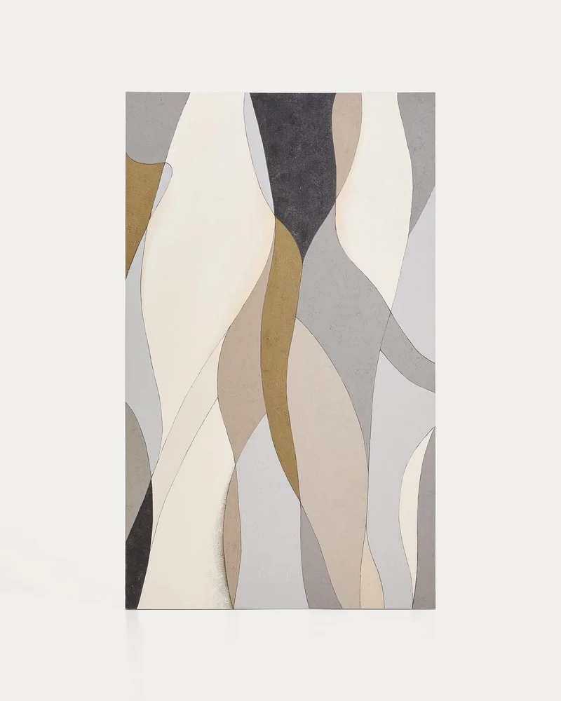 Abstrakte Leinwand Marvilo, Grau und Senfgelb, 120 x 200 cm