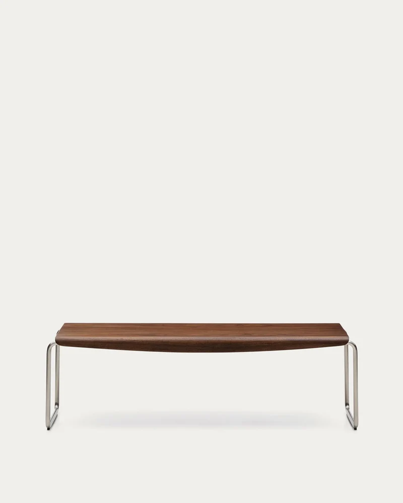 Bank Tarsel aus Nussbaumfurnier mit Gestell aus gebürstetem Edelstahl 142 cm
