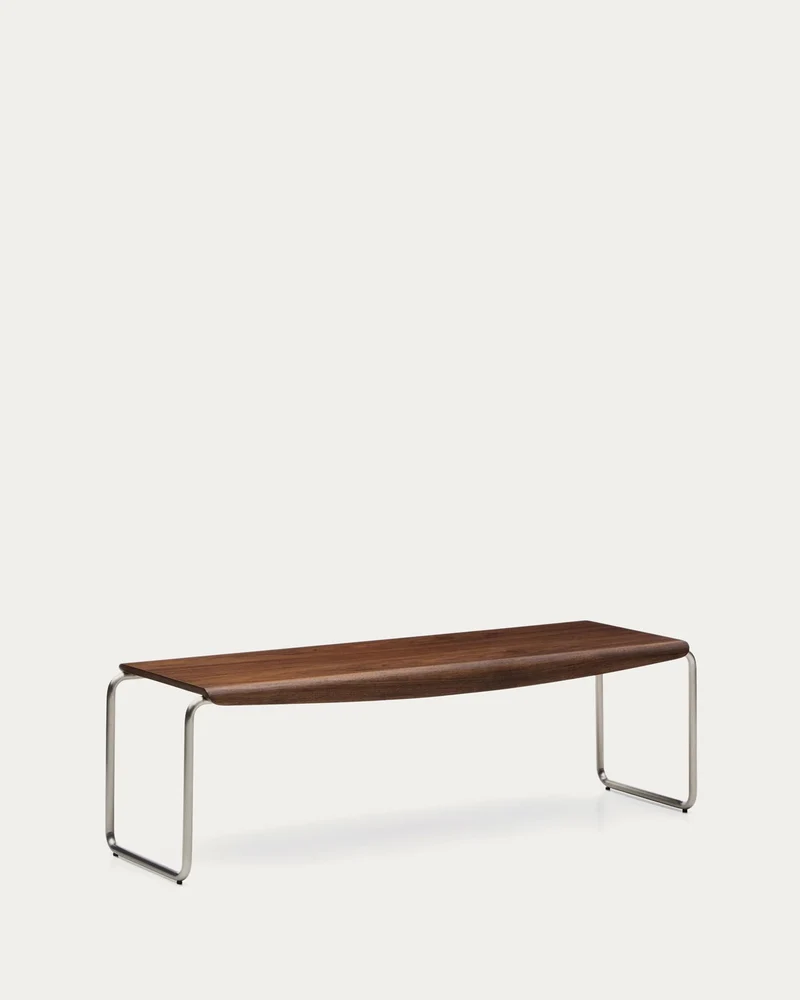 Bank Tarsel aus Nussbaumfurnier mit Gestell aus gebürstetem Edelstahl 142 cm