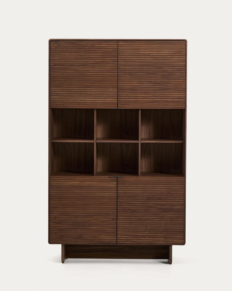 Highboard Norlen mit 4 Türen aus Nussbaumfurnier FSC Mix Credit 100 x 163 cm