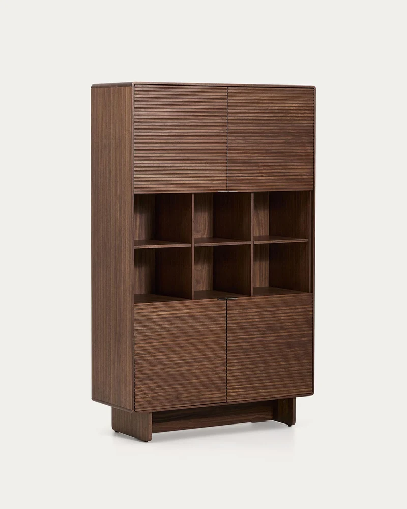 Highboard Norlen mit 4 Türen aus Nussbaumfurnier FSC Mix Credit 100 x 163 cm