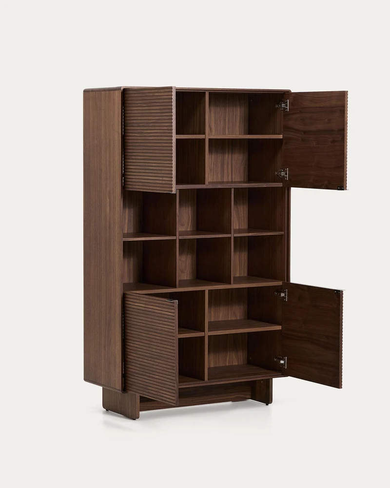 Highboard Norlen mit 4 Türen aus Nussbaumfurnier FSC Mix Credit 100 x 163 cm