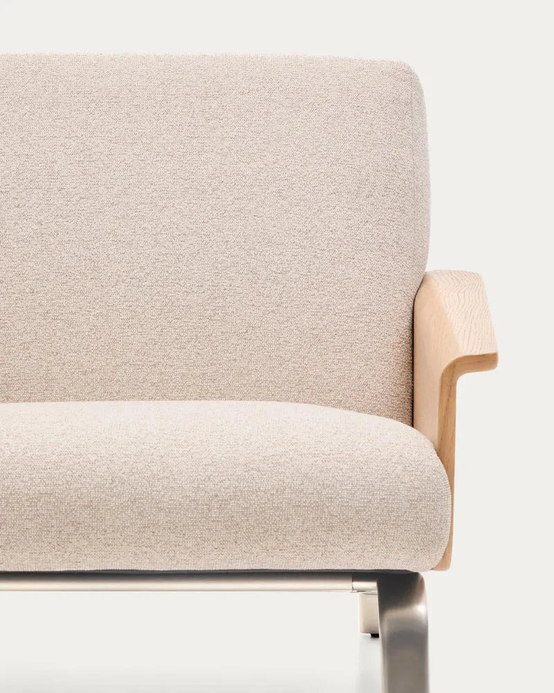 Sessel Amsen in Beige aus Eichensperrholz mit Beinen aus em gebürsteten Edelstahl