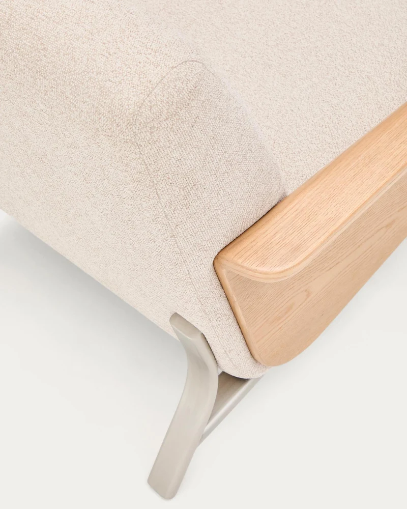 Sessel Amsen in Beige aus Eichensperrholz mit Beinen aus em gebürsteten Edelstahl