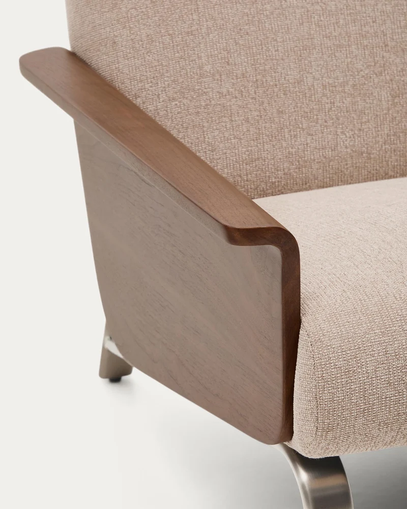 Sessel Amsen in Hellbraun aus Nussbaumsperrholz und Beinen aus em gebürsteten Edelstahl