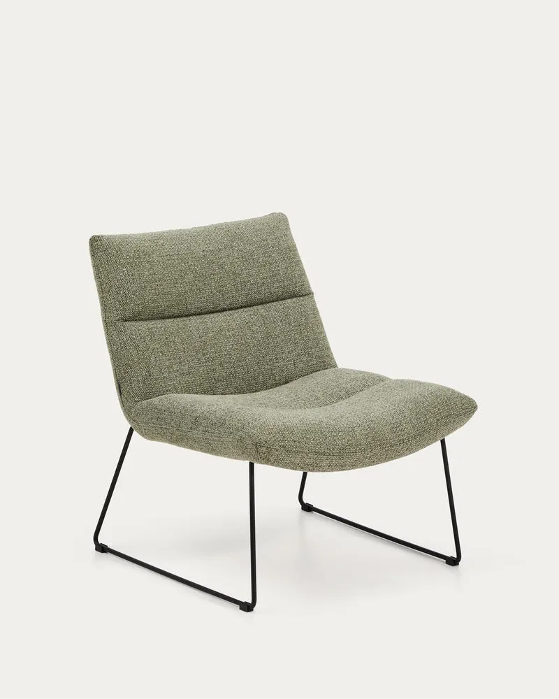 Sessel Asen in grüner Chenille mit schwarzen Stahlbeinen FSC 100%
