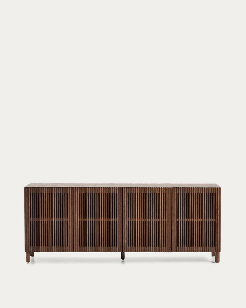 Sideboard Beyla mit 4 Türen aus Eschenfurnier und Massivholz aus Esche mit nussbaumfarbene