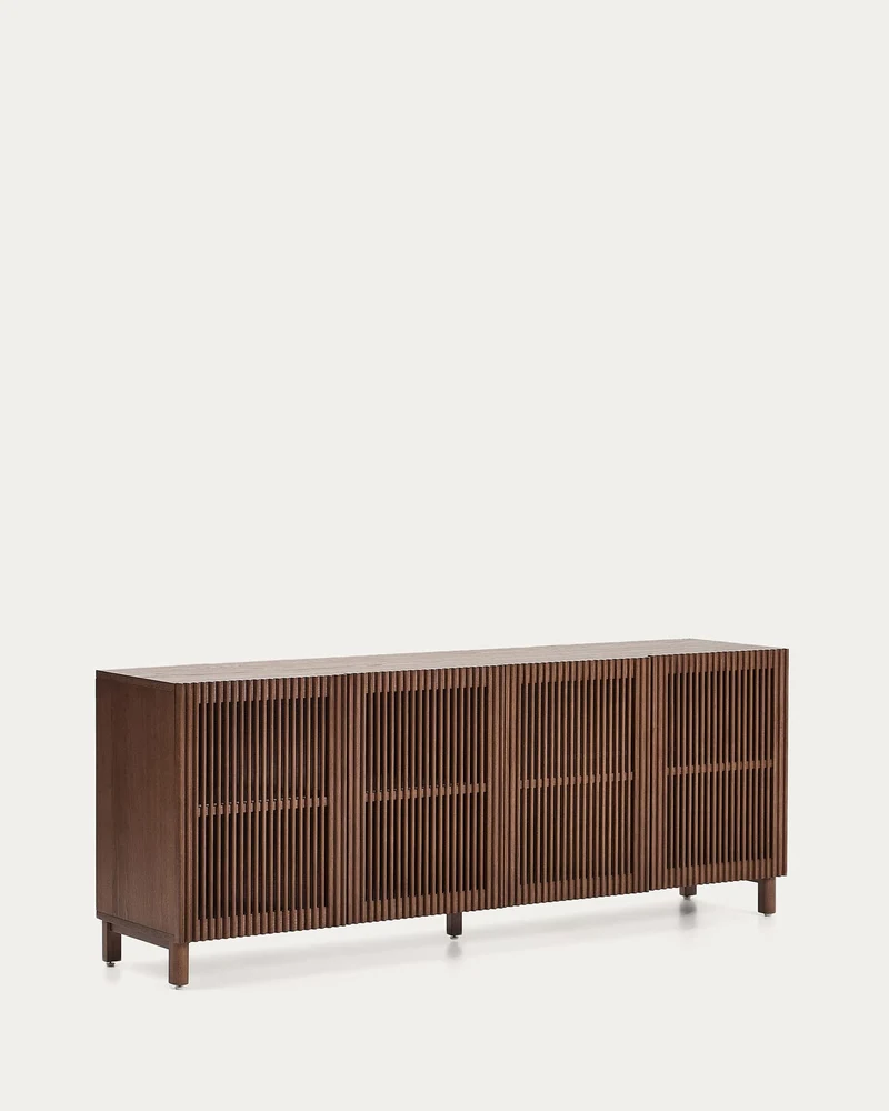 Sideboard Beyla mit 4 Türen aus Eschenfurnier und Massivholz aus Esche mit nussbaumfarbene