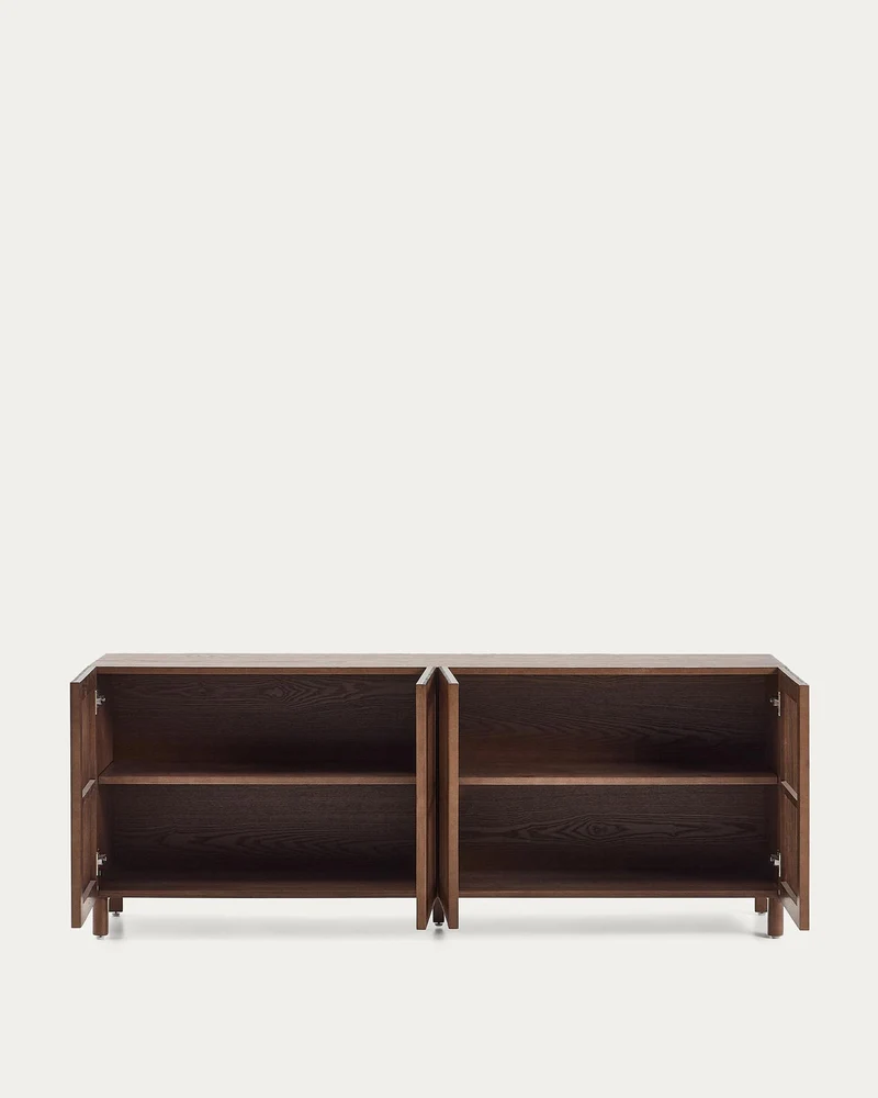 Sideboard Beyla mit 4 Türen aus Eschenfurnier und Massivholz aus Esche mit nussbaumfarbene