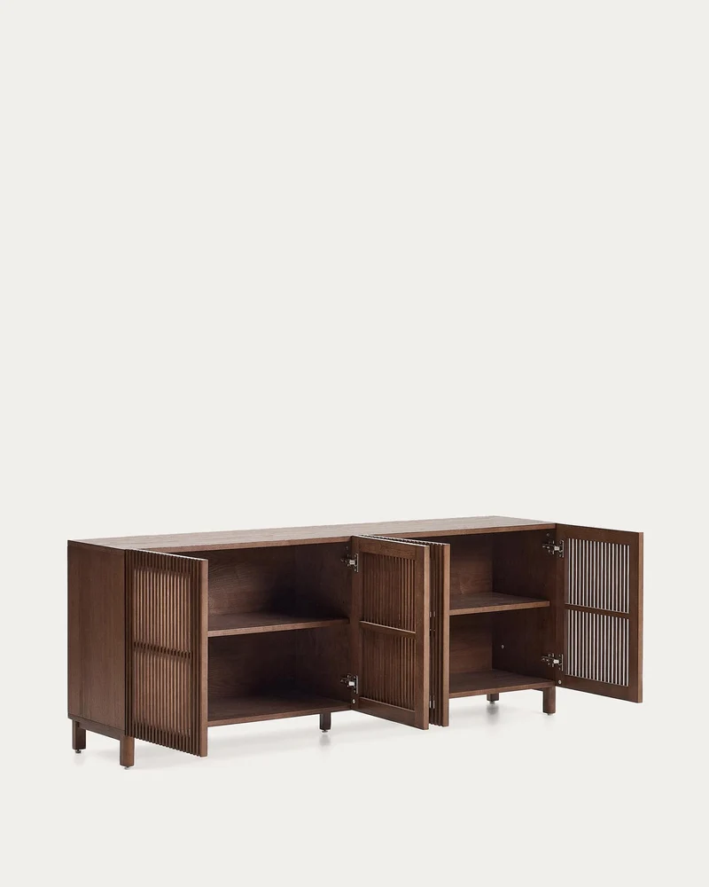 Sideboard Beyla mit 4 Türen aus Eschenfurnier und Massivholz aus Esche mit nussbaumfarbene