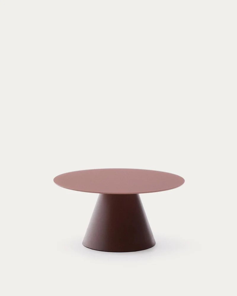 Wilshire Couchtisch aus gehärtetem Milchglas und Stahl matt terracottafarben lackiert Ø80
