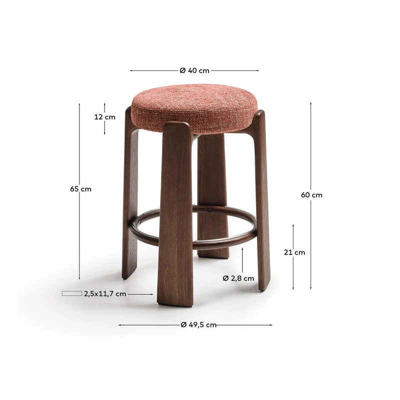 Hocker Granite aus grüner Chenille und massivem Eschenholz mit Finish in natürlichem Farbt