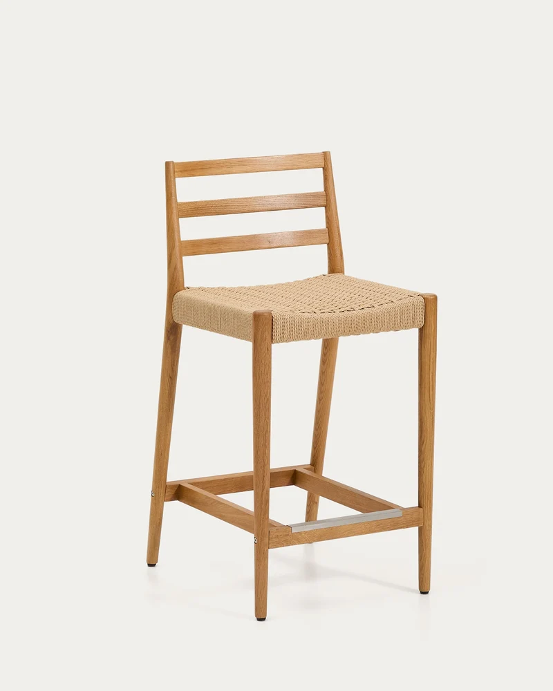 Analy Barhocker mit Rückenlehne aus massivem Eichenholz mit naturfarbenem Finish und Sitzf