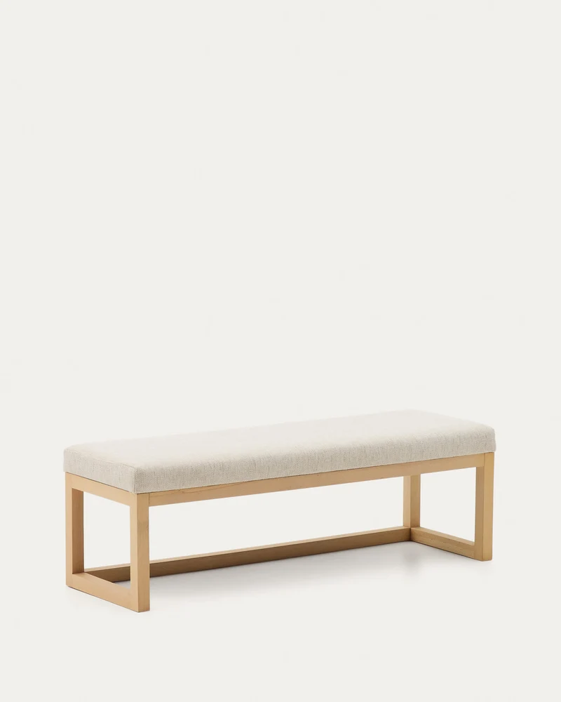 Bank Loya aus beiger Chenille und Buchenholz 128 cm
