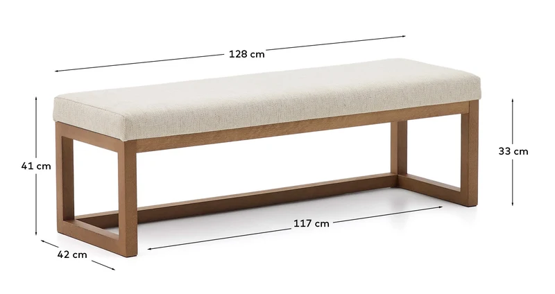 Bank Loya aus beiger Chenille und Buchenholz mit Nussbaum-Finish 128 cm