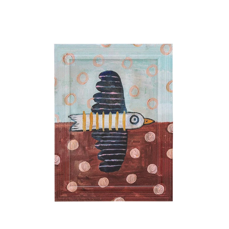 Brett birdy Illustration mit Rahmen, Blau, Tannenholz