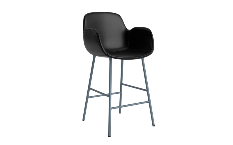 Form Barstuhl mit Armlehne 65 cm gepolstert blau Stahl/Ultra leder