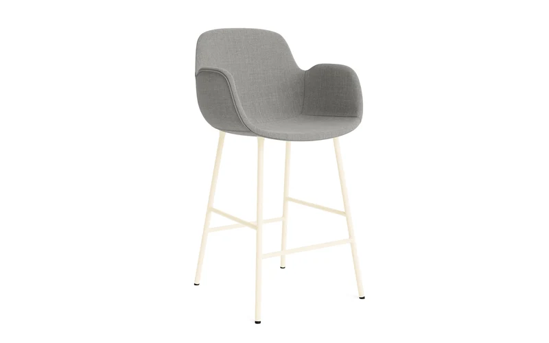 Form Barstuhl mit Armlehne 65 cm gepolstert Creme Stahl/Remix