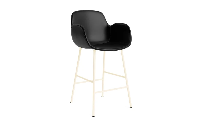 Form Barstuhl mit Armlehne 65 cm gepolstert Creme Stahl/Ultra leder
