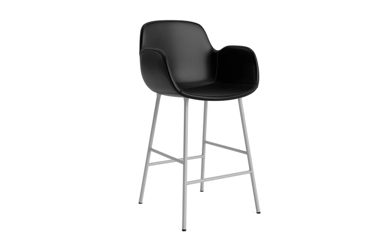 Form Barstuhl mit Armlehne 65 cm gepolstert Grau Stahl/Ultra leder