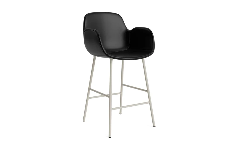 Form Barstuhl mit Armlehne 65 cm gepolstert Hellgrau Stahl/Ultra leder