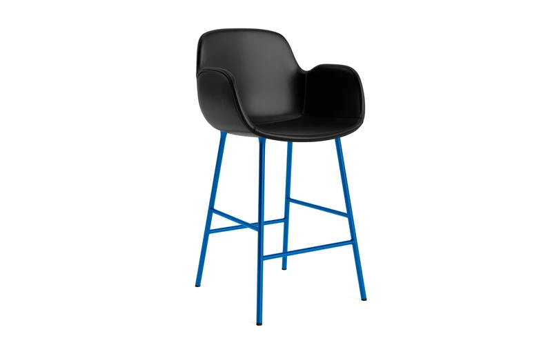 Form Barstuhl mit Armlehne 65 cm gepolstert Leuchtendes blau Stahl/Ultra leder