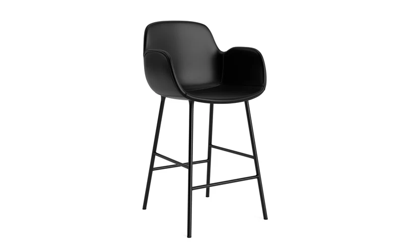 Form Barstuhl mit Armlehne 65 cm gepolstert schwarzes Stahl/Ultra leder