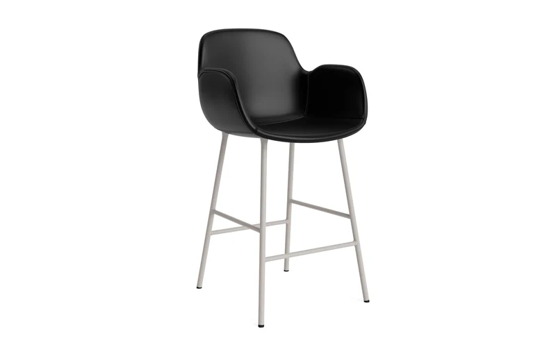 Form Barstuhl mit Armlehne 65 cm gepolstert Warmes grau Stahl/Ultra leder