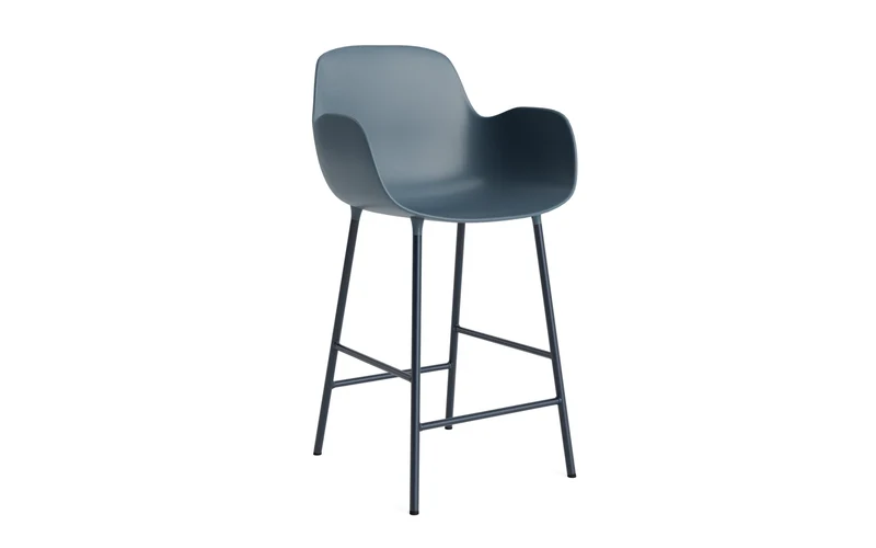 Form Barstuhl mit Armlehne 65 cm Stahl/ Blau