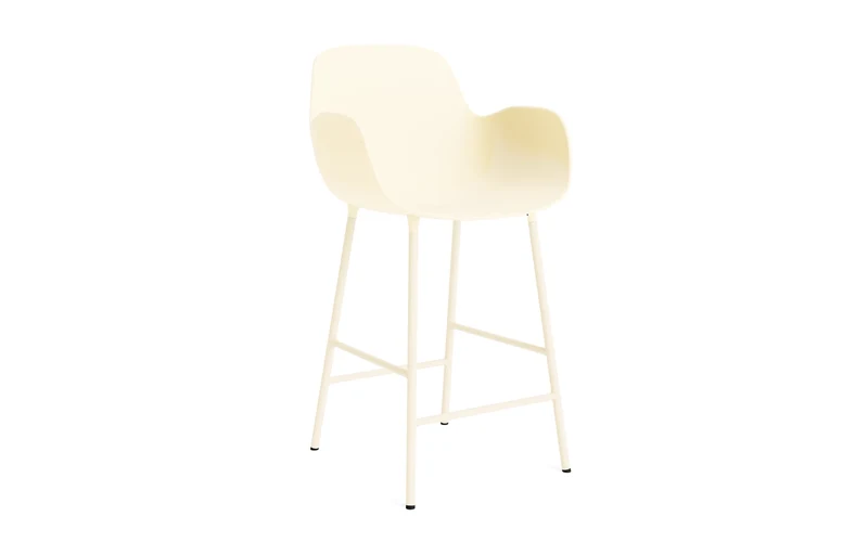 Form Barstuhl mit Armlehne 65 cm Stahl/Creme