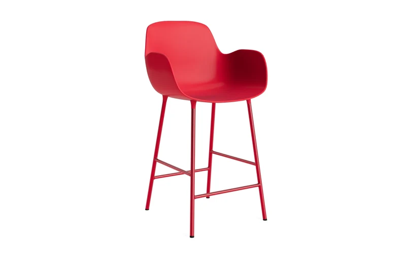 Form Barstuhl mit Armlehne 65 cm Stahl/Leuchtendes rot