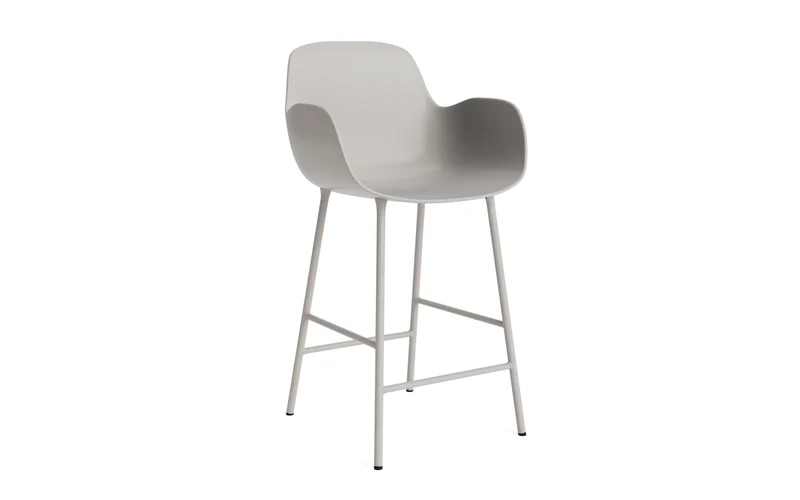 Form Barstuhl mit Armlehne 65 cm Stahl/Warmes grau