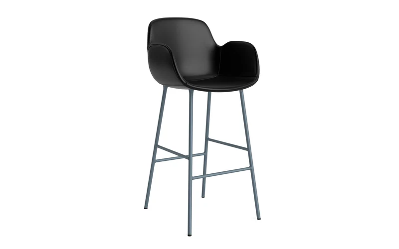 Form Barstuhl mit Armlehne 75 cm gepolstert blau Stahl/Ultra leder