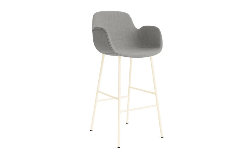 Form Barstuhl mit Armlehne 75 cm gepolstert Creme Stahl/Remix