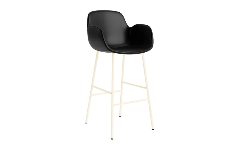 Form Barstuhl mit Armlehne 75 cm gepolstert Creme Stahl/Ultra leder