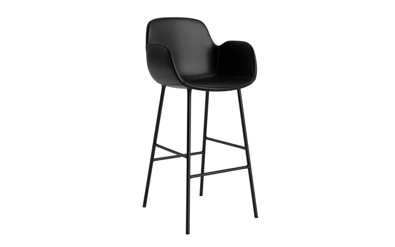 Form Barstuhl mit Armlehne 75 cm gepolstert schwarzes Stahl/Ultra leder