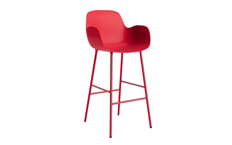 Form Barstuhl mit Armlehne 75 cm Stahl/Leuchtendes rot
