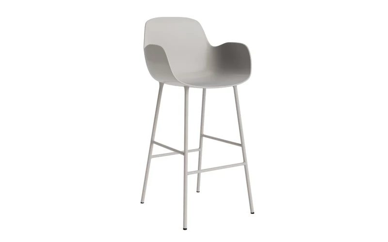 Form Barstuhl mit Armlehne 75 cm Stahl/Warmes grau