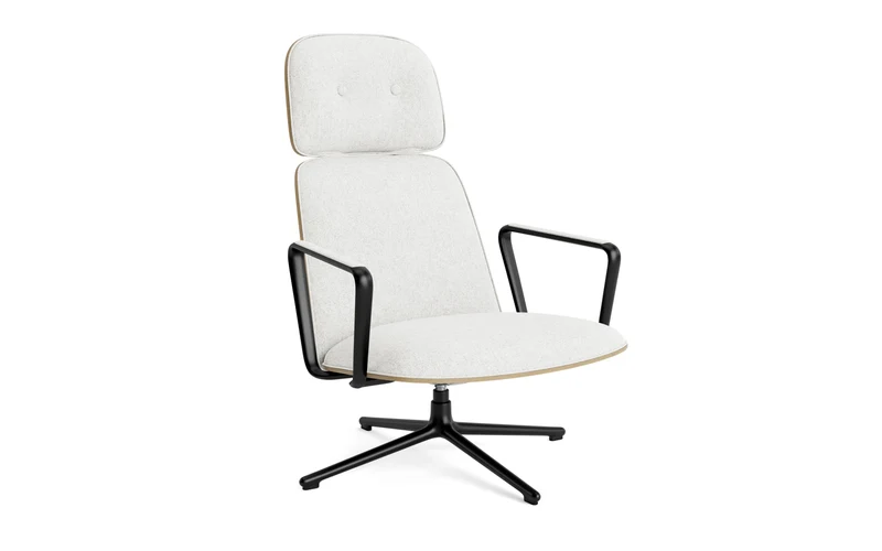 Pad Lounge-Sessel hoch mit Drehgestell und Kippfunktion Schwarz Alu Eiche/Hallingdal