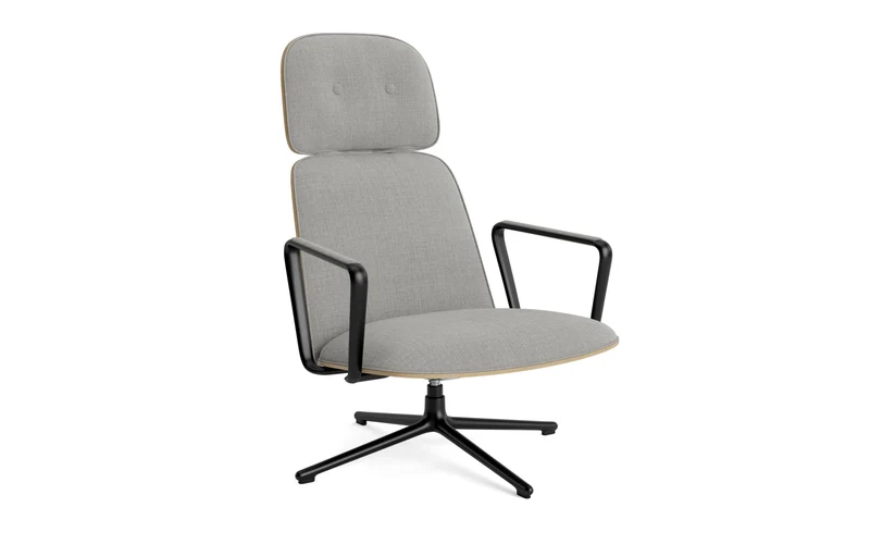 Pad Lounge-Sessel hoch mit Drehgestell und Kippfunktion Schwarz Alu Eiche/Remix